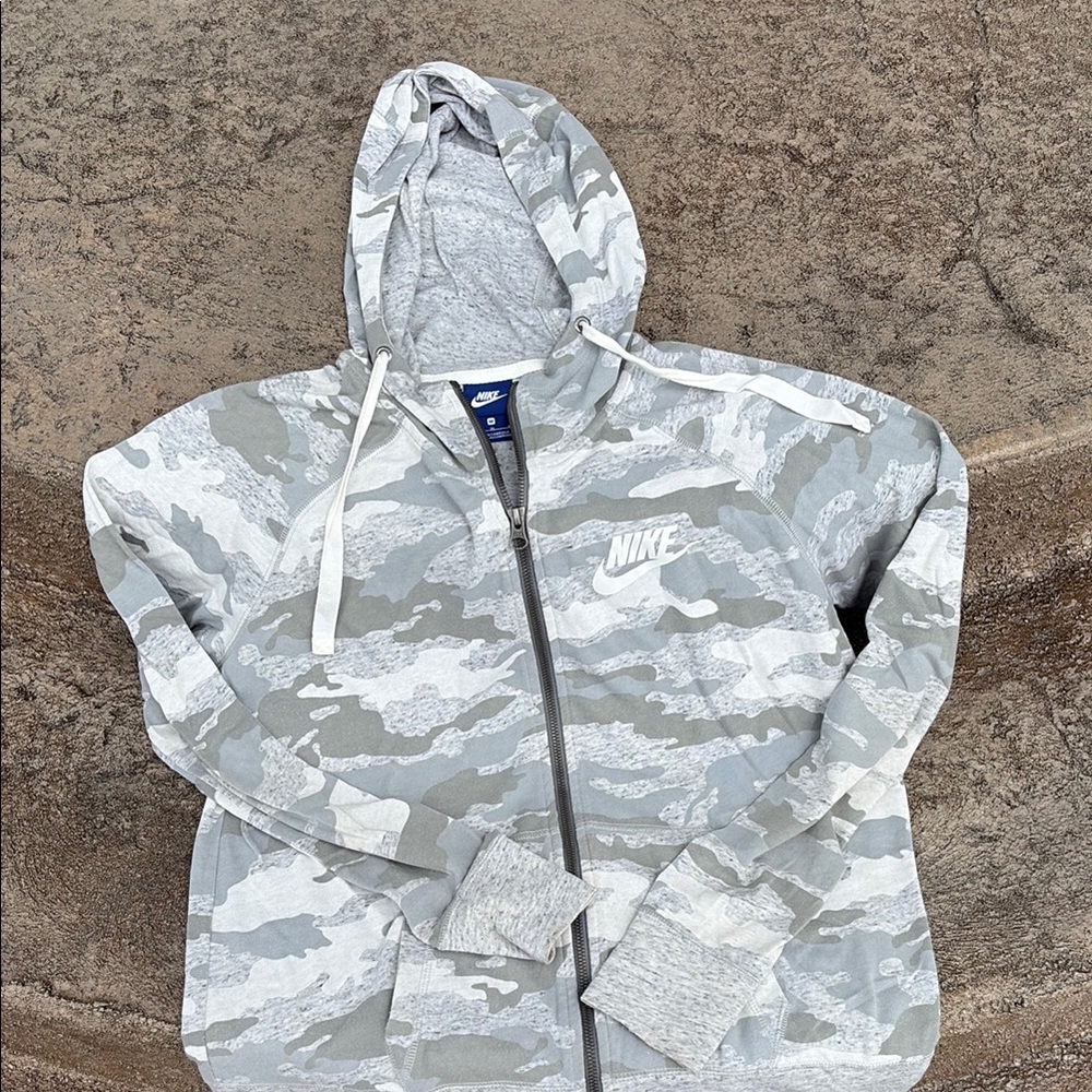 Nike White and Gray Camo Zip Hoodie